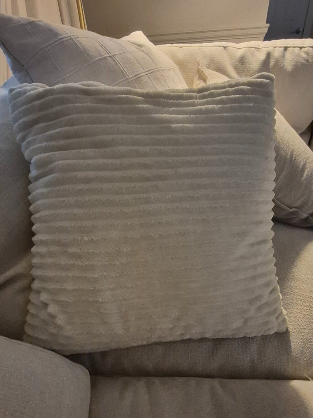 Cream Throw Pillow &  Insert - 18x18  - Soft Natural Plush Double-Sided